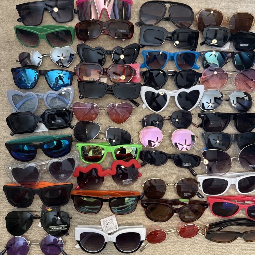 44 Pairs NWT Women's Sunglasses - Trendy, Hot Styles, Oversized, Aviator,Round+